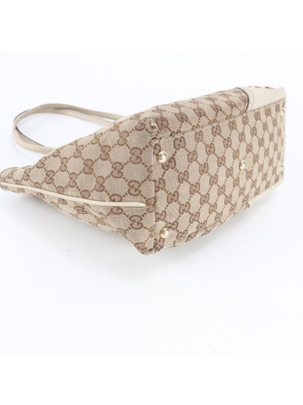 Gucci GG Canvas New Brit Leather Tote Shoulder Hand Beige - Picture 4 of 10